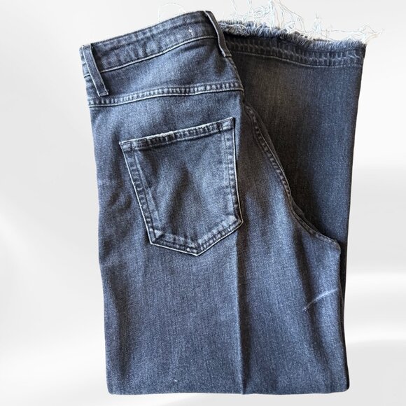 AMO AVA Crop Jeans 29 Raven Black Raw Hem Frayed High Rise Denim USA Made - Picture 12 of 17